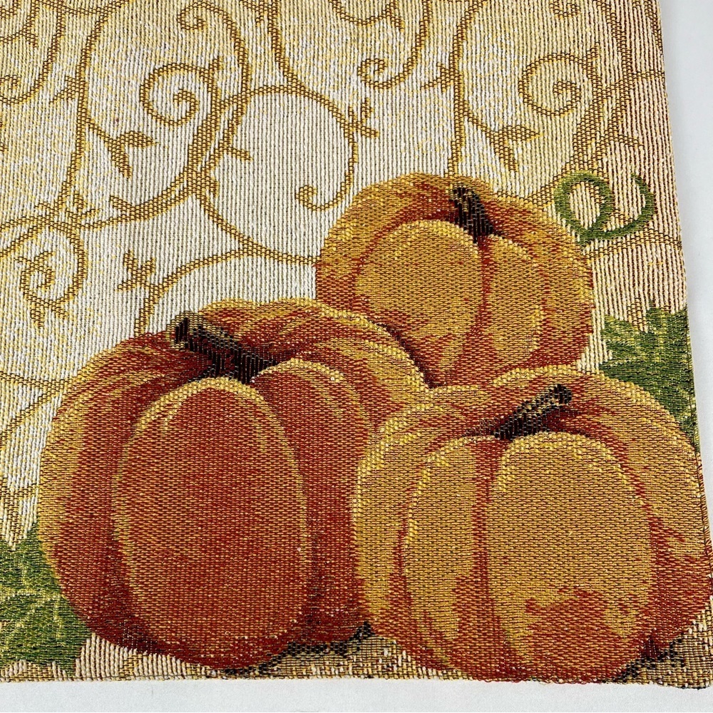 Pair of Placements (2) Pumpkins and Leaves w/Gold Scrolls Orange Tan Red Bling - Picture 3 of 14